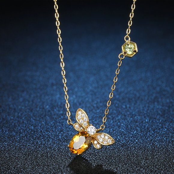 NEW 18K Yellow Gold Diamond Citrine Bee Necklace - Picture 3 of 6